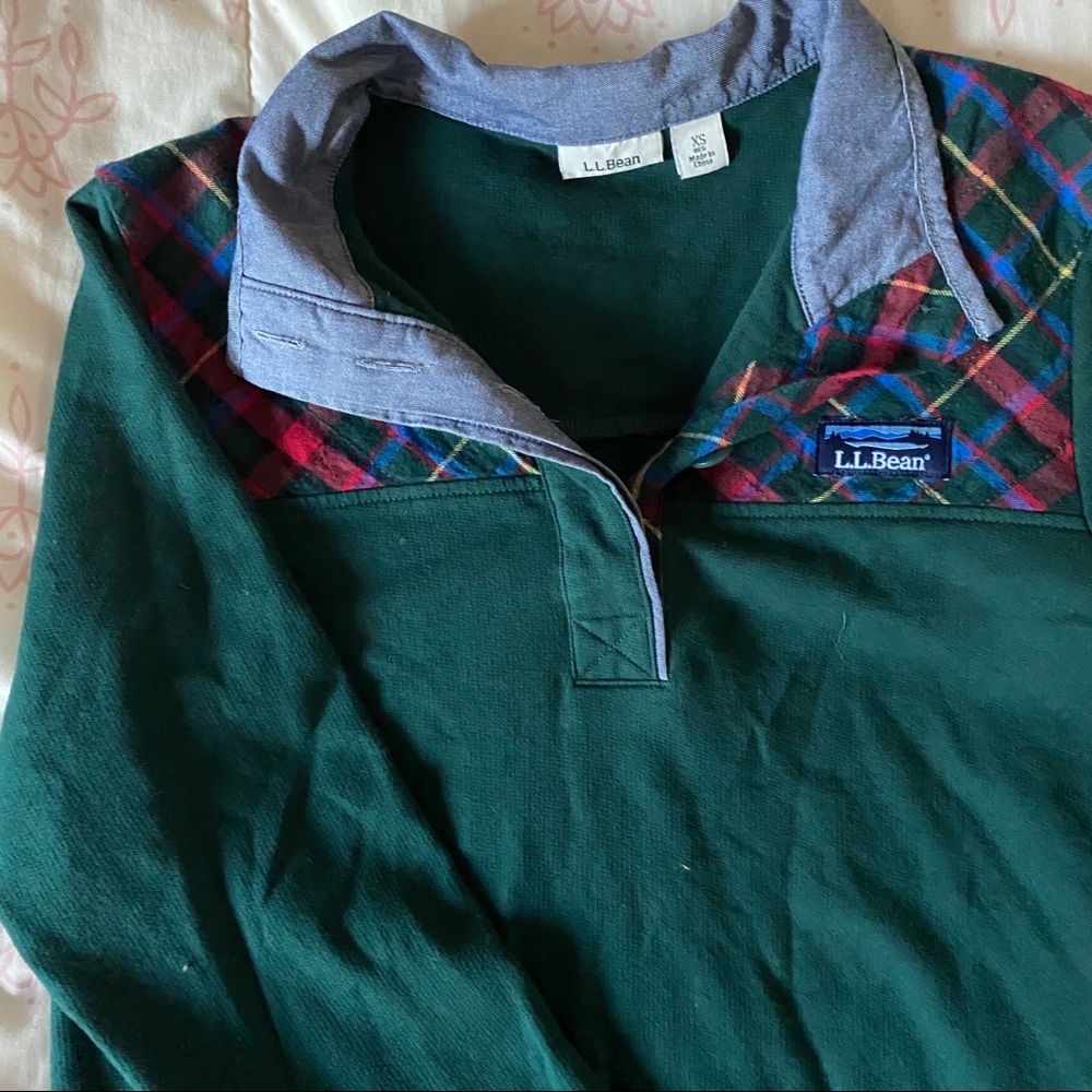 L.L. Bean Green and Plaid pullover
